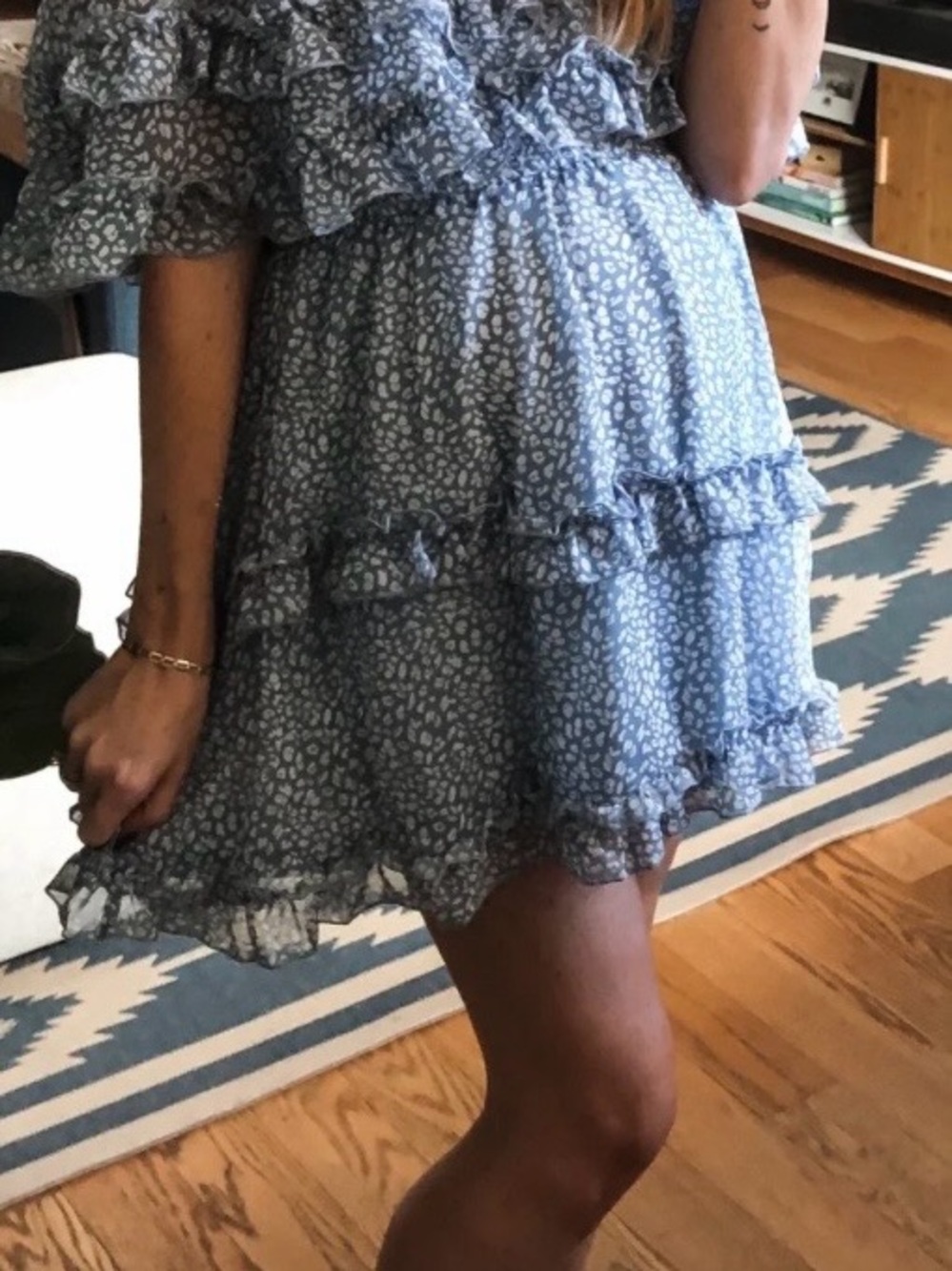 Pink Lily Blue Ruffled Floral Mini Dress